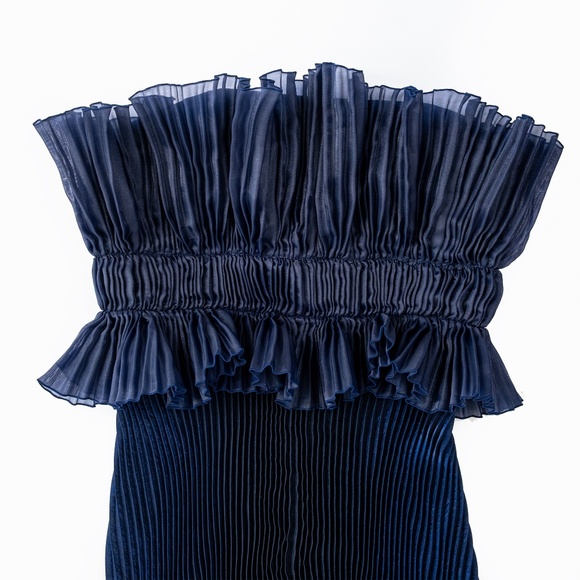 NWT L'IDEE Masquerade Pleated Column Gown Maxi Navy $599 - Size XXL | US 12 - Picture 5 of 16